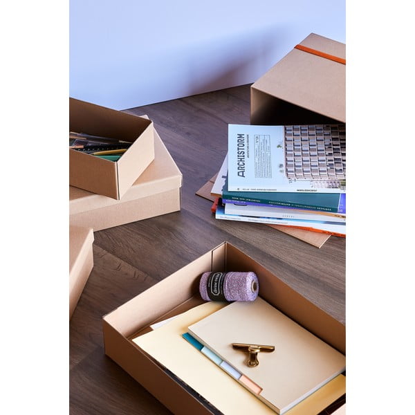 Kartonaste škatle za shranjevanje v kompletu 3 ks s pokrovom v naravni barvi 44x31x10 cm Storeit – Hübsch-image-3