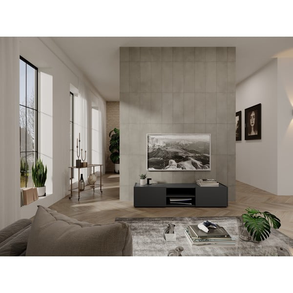 Antracitno siva TV omarica v hrastovem dekorju 164x35 cm Schlangen – Germania-image-1