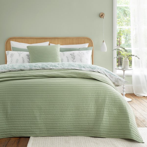 Zeleno prešito pregrinjalo za zakonsko posteljo 220x230 cm Quilted Lines – Bianca