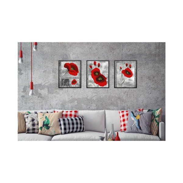 Komplet 3 stenskih slik Tablo Center Poppy