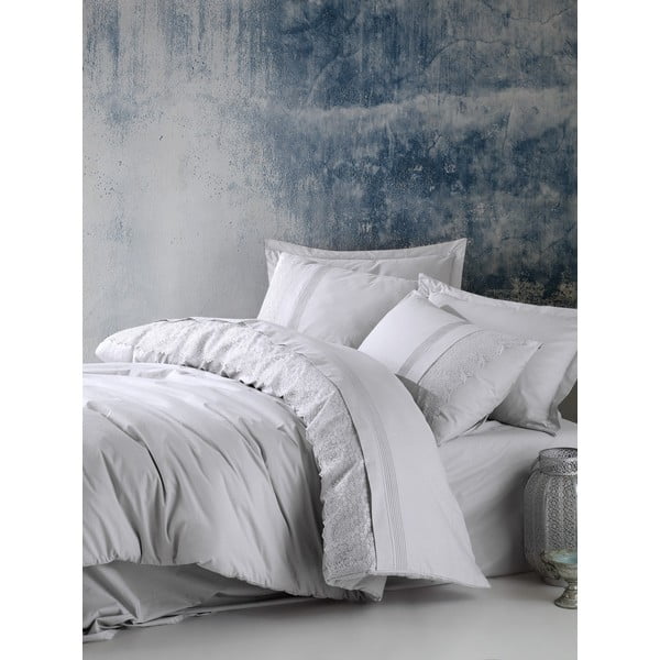 Svetlo siva bombažna posteljnina z rjuho Cotton Box Elba, 200 x 220 cm