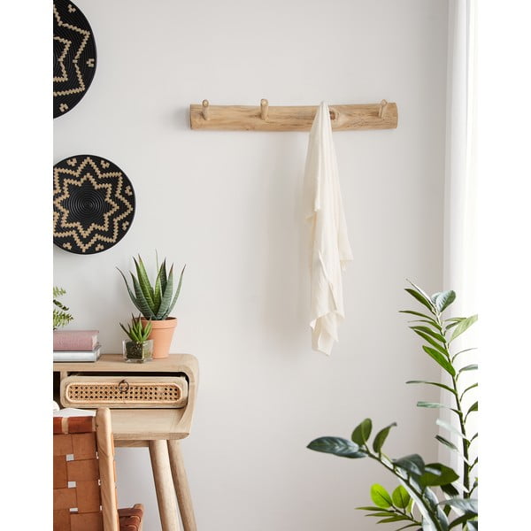 Stenski obešalnik iz masivnega tika v naravni barvi 63 cm Gaillech – Kave Home-image-1