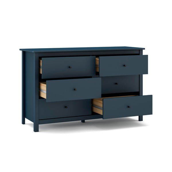 Temno modra nizka komoda iz masivnega bora 130x80 cm Misti – Marckeric-image-1