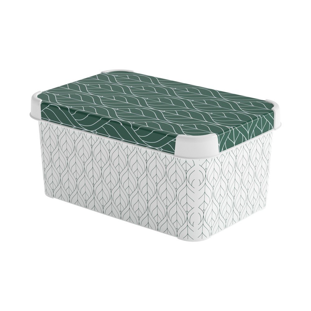 Bela/zelena plastična škatla za shranjevanje s pokrovom 29,5x19,5x13,5 cm S