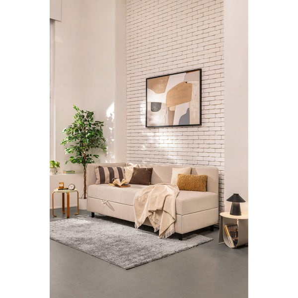 Bež oblazinjena postelja s prostorom za shranjevanje z vzmetnico 90x200 cm Avela – Bonami Selection-image-1