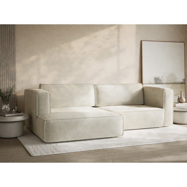 Kremno bela raztegljiva/s prostorom za shranjevanje kotna sedežna garnitura iz šenilje (levi kot/z ležalnikom) Velto – Maison de Rêve-image-4