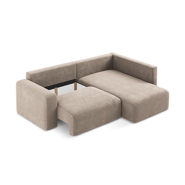 Bež raztegljiva/s prostorom za shranjevanje kotna sedežna garnitura iz šenilje (desni kot/v obliki črke L) Kona – Makamii-image-4