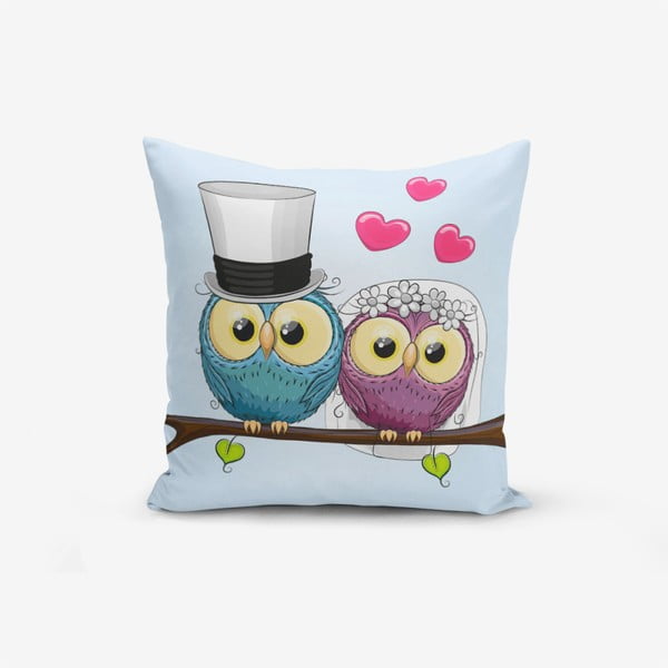 Prevleka za vzglavnik iz mešanice bombaža Minimalist Cushion Covers Fall In Love Owls, 45 x 45 cm