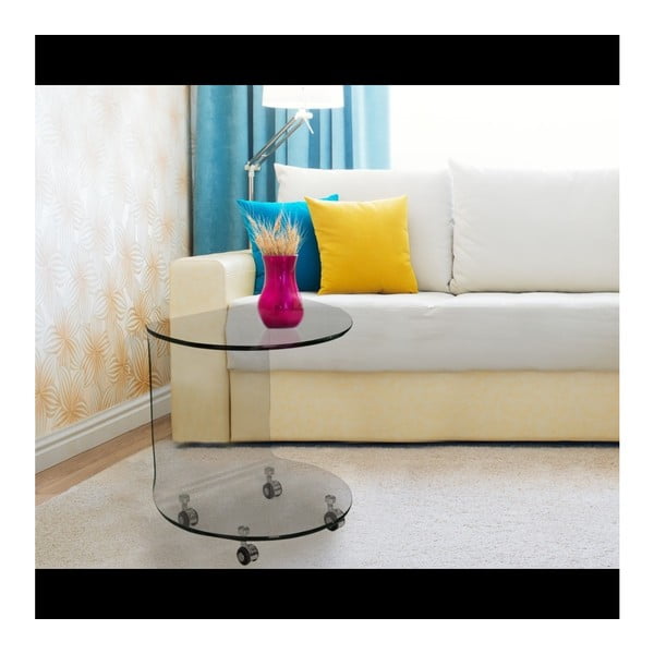 Evergreen House Enostavna steklena mizica za kavo na kolesih-image-1