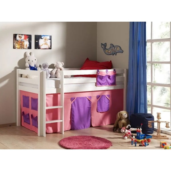 Bela dvignjena otroška postelja iz borovega lesa 90x200 cm PINO - Vipack-image-3