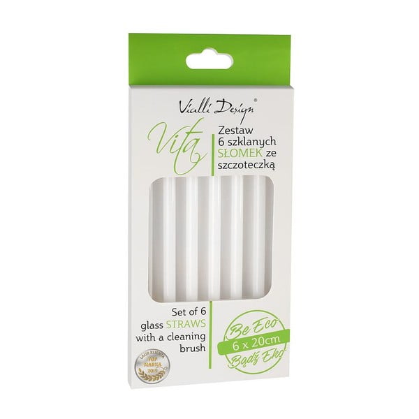 Komplet 6 beliih steklenih slamic za pitje Vialli Design, dolžina 20 cm-image-2