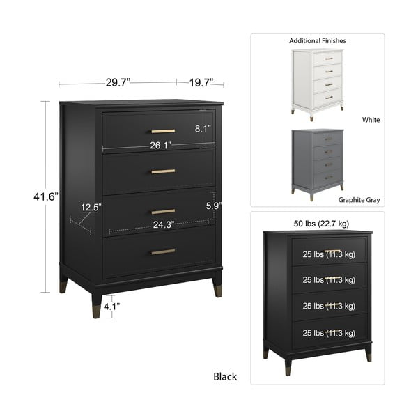 Črna komoda CosmoLiving by Cosmopolitan Westerleigh, 75 x 106 cm-image-4