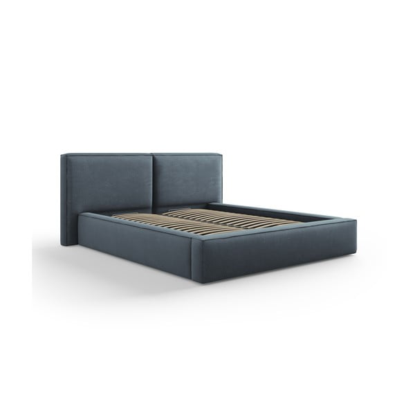 Temno modra oblazinjena zakonska postelja s prostorom za shranjevanje in letvenim dnom 160x200 cm Arendal – Cosmopolitan Design