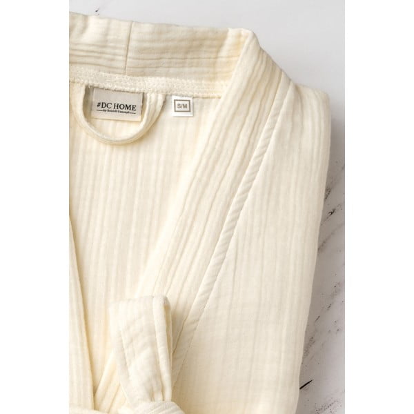 Kremno bel kopalni plašč iz muslina velikosti S/M Kimono – Foutastic-image-2