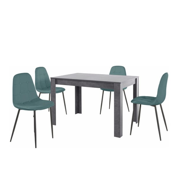 Garnitura sive jedilne mize in 4 modrih jedilnih stolov Støraa Lori Lamar
