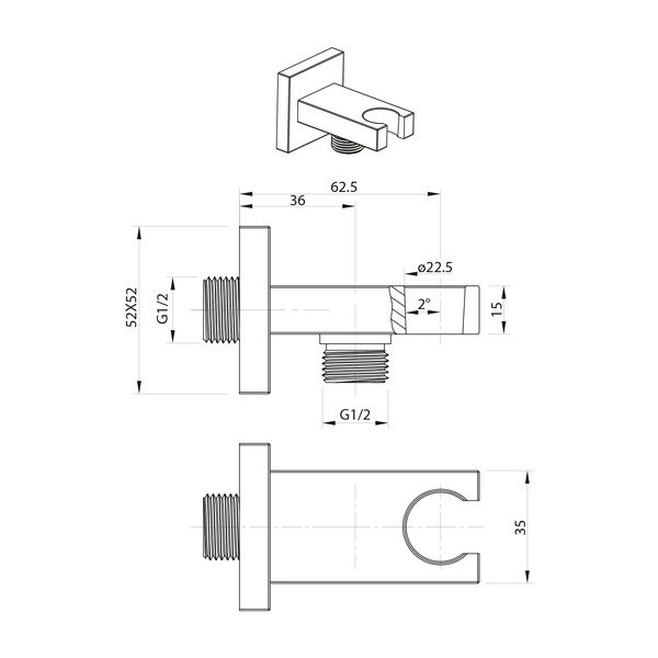 Medeninast del za priključitev tuša v zlati barvi – Sapho-image-1
