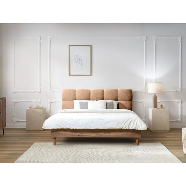 Svetlo rožnata oblazinjena zakonska postelja z letvenim dnom 160x200 cm Kumo – Bobochic Paris-image-1