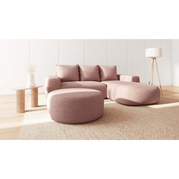 Svetlo rožnat tabure iz tkanine bouclé Feiro – MESONICA-image-1