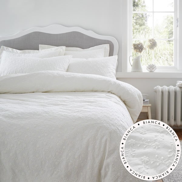 Bela bombažna posteljnina za zakonsko posteljo 200x200 cm French Knot Jacquard – Bianca