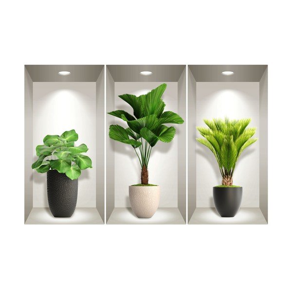 Komplet 3 3D stenskih nalepk Ambiance Tropical Plants-image-2