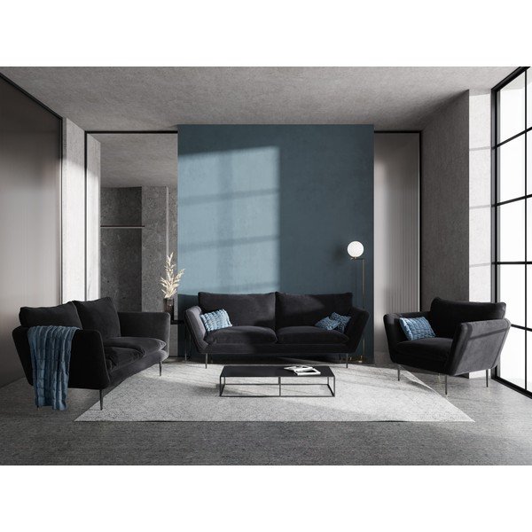 Črni žametni fotelj Mazzini Sofas Acacia-image-1