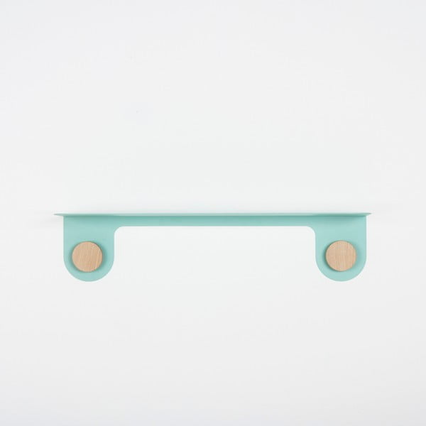 Zelena stenska polica iz jekla z detajli iz hrastovega lesa z 2 kavljema Gazzda Hook, dolžina 60 cm-image-2