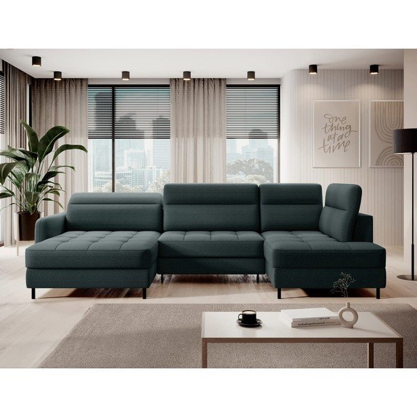 Zelena žametna raztegljiva/s prostorom za shranjevanje kotna sedežna garnitura (desni kot/v obliki črke "U") Berrto – ELTAP-image-1