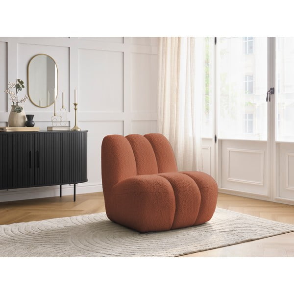Opečnato oranžen fotelj iz tkanine bouclé Janissaire – Bobochic Paris-image-1