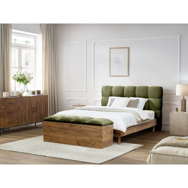 Zelena oblazinjena zakonska postelja z letvenim dnom 160x200 cm Kumo – Bobochic Paris-image-4