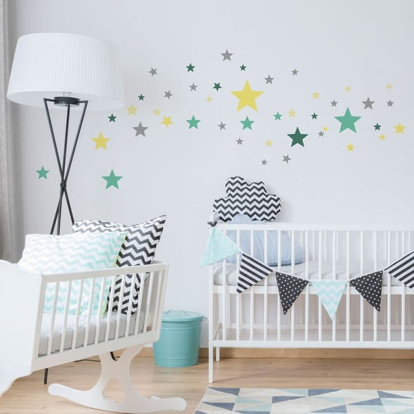 Komplet 50 stenskih nalepk Ambiance Stars Green and Yellow-image-1