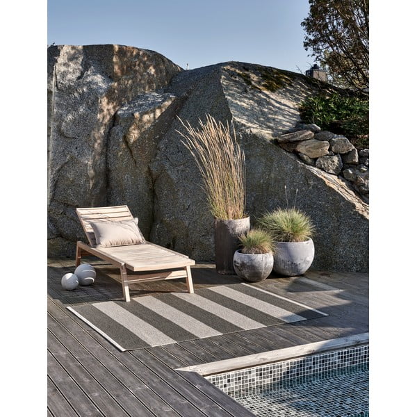 Antracitno siva/kremno bela notranja in zunanja preproga 140x180 cm Bob Charcoal Linen – Pappelina-image-1