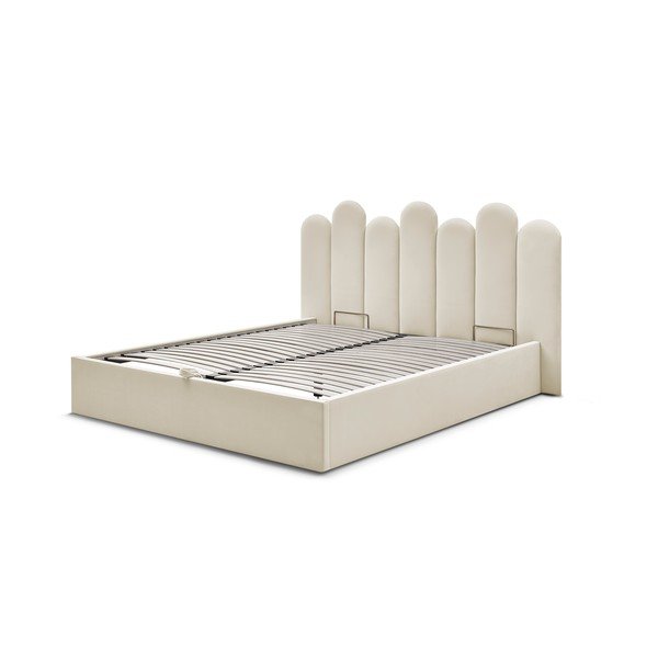 Bež oblazinjena zakonska postelja s prostorom za shranjevanje z letvenim dnom 160x200 cm Badja – Bobochic Paris