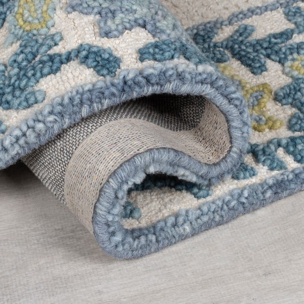Modro-slonokoščeno bela ročno tkana preproga iz mešanice volne 160x230 cm Myla Floral Frame – Flair Rugs-image-3