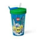 Modra skodelica z zelenim pokrovom in slamico LEGO® Iconic, 500 ml