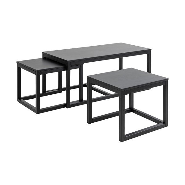 Črne mizice v kompletu 3 ks z mizno ploščo v hrastovem dekorju 60x120 cm Cornus – Actona-image-2