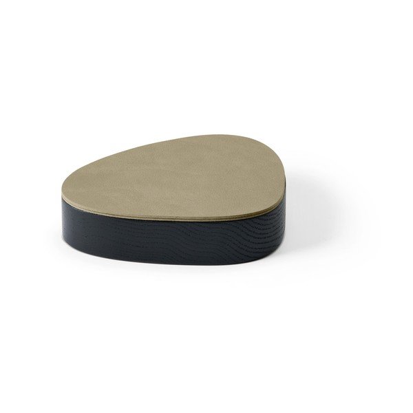 Zeleno-črna dekorativna škatla za shranjevanje s pokrovom iz lesa in eko usnja 14x12,5x3,5 cm Curve Nupo – LIND DNA
