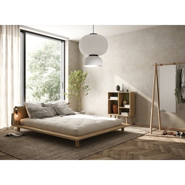 Zakonska postelja iz masivnega lesa z vzglavjem, svetilkami in ležiščem Comfort Karup Design Peek, 140 x 200 cm-image-1