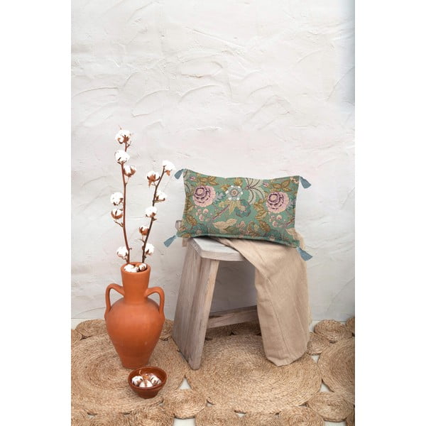 Zelena blazina Velvet Atelier Japanese Flowers, 50 x 35 cm-image-1