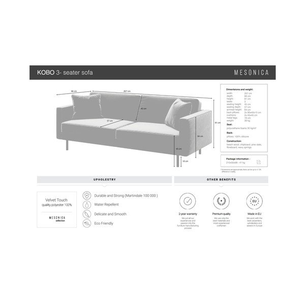 Modra žametna sedežna garnitura 207 cm Kobo – MESONICA-image-4