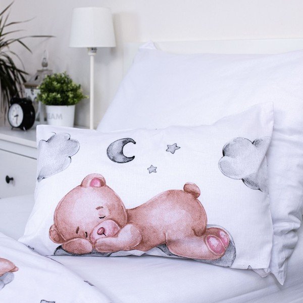 Bela bombažna otroška posteljnina za otroško posteljico 100x135 cm Teddy Bear "Ribbon" – Jerry Fabrics-image-3