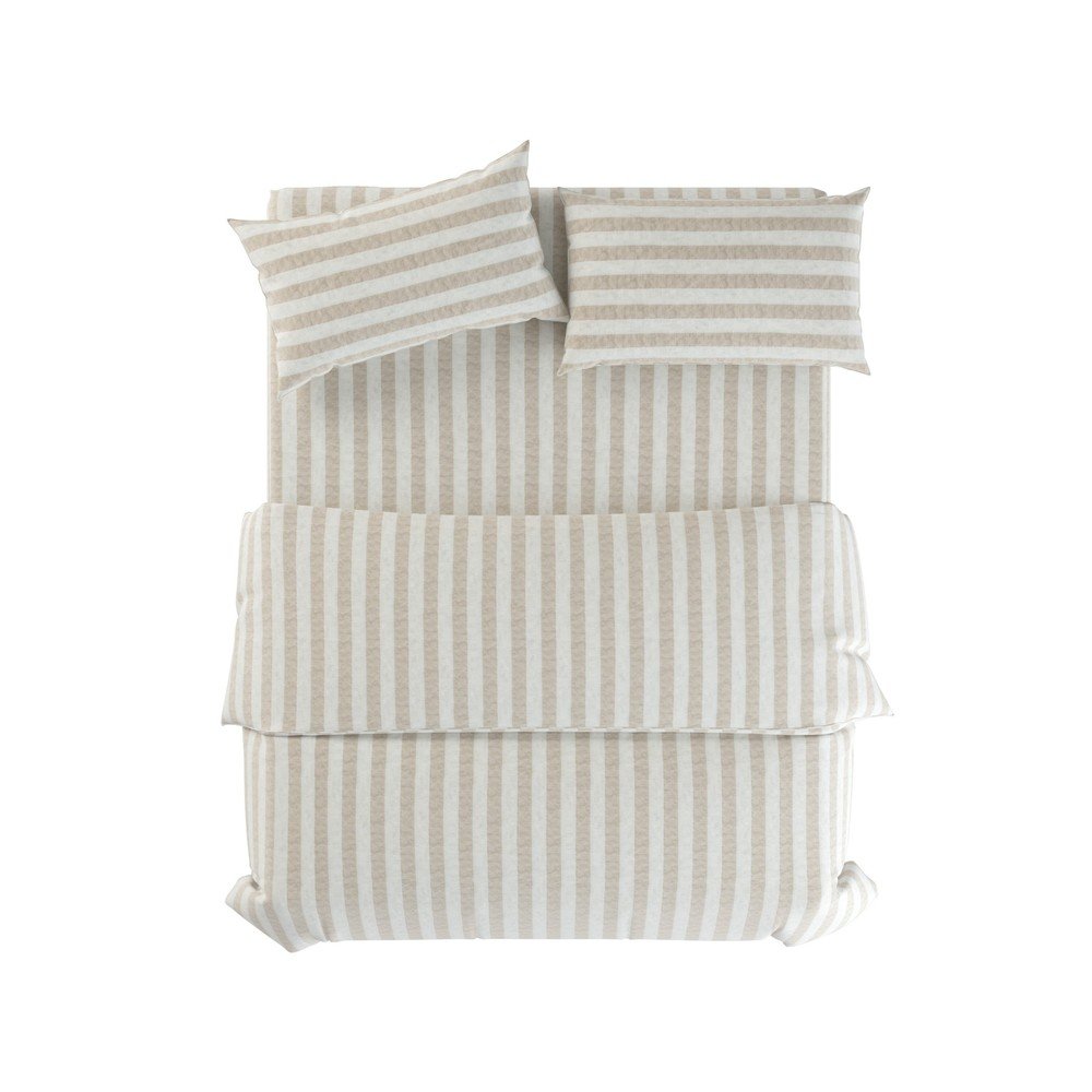 Sivo-kremno bela enojna lanena posteljnina Natural Stripes