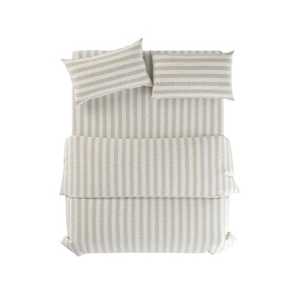 Svetlo sivo-kremno bela enojna lanena posteljnina 135x200 cm Natural Stripes – Native Natural