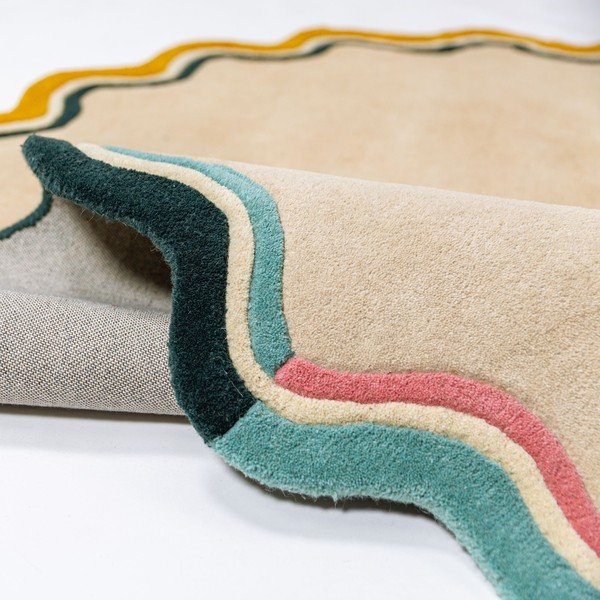 Ročno tkana volnena okrogla preproga v naravni barvi ø 180 cm Leo Scallop – Flair Rugs-image-2