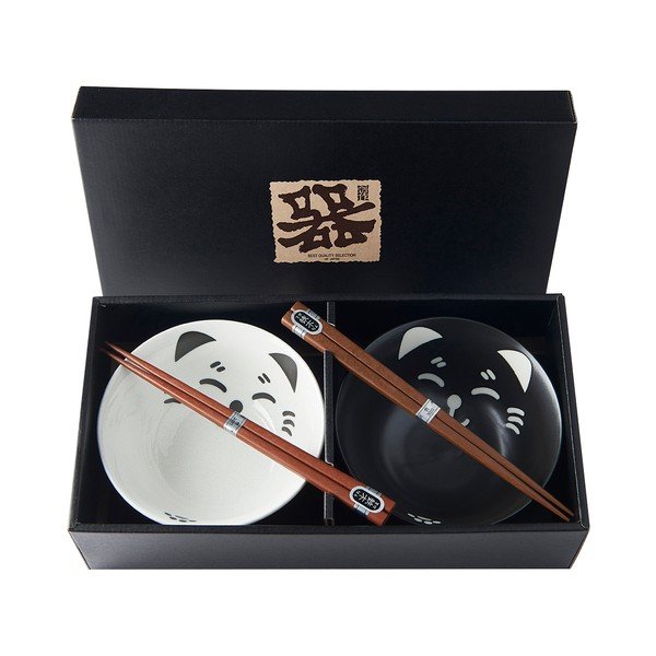 Komplet 2 skodelic in jedilnih palčk MIJ Cat Face-image-2