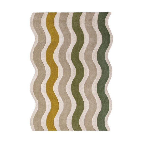 Zelena/v naravni barvi ročno tkana volnena preproga 140x200 cm Cascade Wool – Flair Rugs