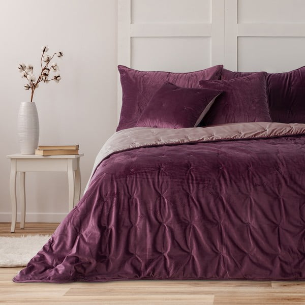 Vijolično žametno posteljno pregrinjalo DecoKing Daisy, 210 x 170 cm