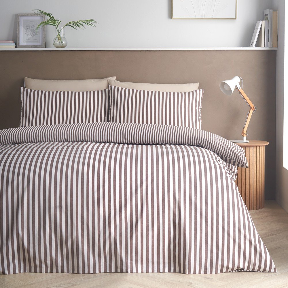 Temno rjava enojna posteljnina Epping Textured Stripe