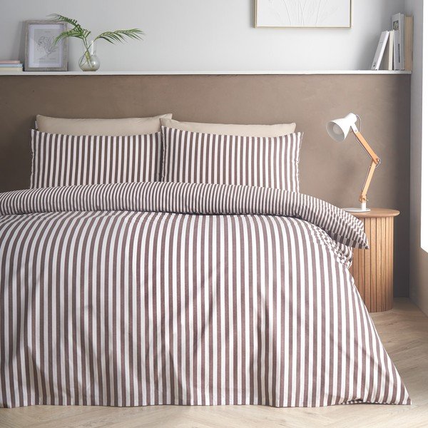 Temno rjava enojna posteljnina 135x200 cm Epping Textured Stripe – Catherine Lansfield