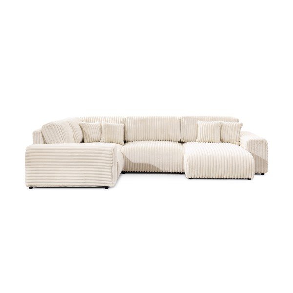 Kremno bela kotna sedežna garnitura iz rebrastega žameta (levi kot/v obliki črke "U") Justin – Ropez-image-3