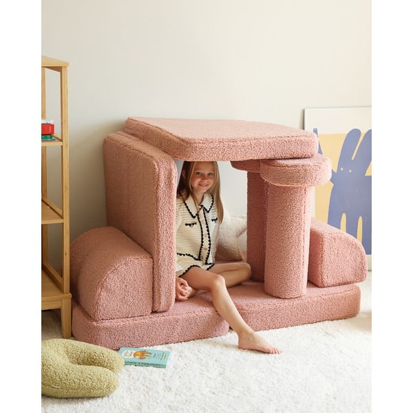 Rožnata otroška sedežna garnitura iz tkanine bouclé 132 cm Settee – Wigiwama-image-3